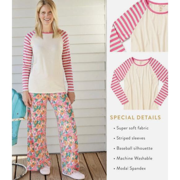 NWT MATILDA JANE M Anytime PJ Top 30685P Raglan Long Sleeve Stripe White Pink - Picture 4 of 12